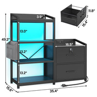 Sikaic File Cabinet 35.4 inches LED File Cabinet Power Strip with 2 Drawe fits Letter/A4 Size Black