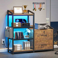 Sikaic File Cabinet 35.4 inches LED File Cabinet Power Strip with 2 Drawe fits Letter/A4 Size Brown