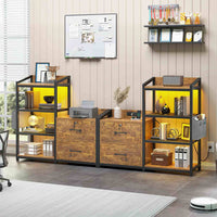 Sikaic File Cabinet 35.4 inches LED File Cabinet Power Strip with 2 Drawe fits Letter/A4 Size Brown