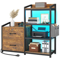 Sikaic File Cabinet 35.4 inches LED File Cabinet Power Strip with 2 Drawe fits Letter/A4 Size Brown