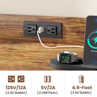 Sikaic File Cabinet 35.4 inches LED File Cabinet Power Strip with 2 Drawe fits Letter/A4 Size Brown