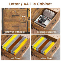 Sikaic File Cabinet 35.4 inches LED File Cabinet Power Strip with 2 Drawe fits Letter/A4 Size Brown