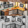 Sikaic Gaming Desk LED lights L Shaped Gaming Desk with Fabric File Drawers and Power Outlet Hutch & Storage Shelves Rustic Brown
