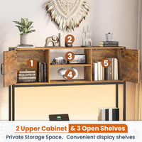 Sikaic Gaming Desk LED lights L Shaped Gaming Desk with Fabric File Drawers and Power Outlet Hutch & Storage Shelves Rustic Brown