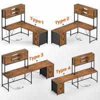 Sikaic Gaming Desk LED lights L Shaped Gaming Desk with Fabric File Drawers and Power Outlet Hutch & Storage Shelves Rustic Brown