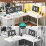Sikaic Gaming Desk LED lights L Shaped Gaming Desk with Fabric File Drawers and Power Outlet Hutch & Storage Shelves White