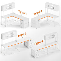 Sikaic Gaming Desk LED lights L Shaped Gaming Desk with Fabric File Drawers and Power Outlet Hutch & Storage Shelves White