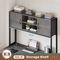 Sikaic Gaming Desk LED lights L Shaped Gaming Desk with Fabric File Drawers and Power Outlet Hutch & Storage Shelves Grey