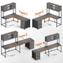 Sikaic Gaming Desk LED lights L Shaped Gaming Desk with Fabric File Drawers and Power Outlet Hutch & Storage Shelves Grey