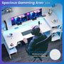 Sikaic Gaming Desk 55 Inches Large PC Gaming Desk with LED Lights and Storage Shelves  Monitor Stand Power Outlets Cup Holder White