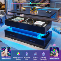 Sikaic Coffee Table 40 Inches Lift Top Coffee Table with 2 Fabric Drawers and LED Light Black