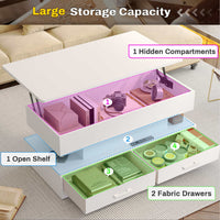 Sikaic Coffee Table 40 Inches Lift Top Coffee Table with 2 Fabric Drawers and LED Light White