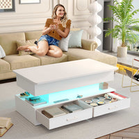Sikaic Coffee Table 40 Inches Lift Top Coffee Table with 2 Fabric Drawers and LED Light White