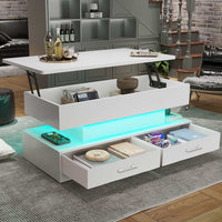 Sikaic Coffee Table 40 Inches Lift Top Coffee Table with 2 Fabric Drawers and LED Light White