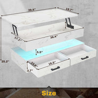 Sikaic Coffee Table 40 Inches Lift Top Coffee Table with 2 Fabric Drawers and LED Light White Marble