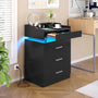 Sikaic Nightstand Large Nightstand with Charging Station and LED Lights Black