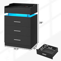 Sikaic Nightstand Large Nightstand with Charging Station and LED Lights Black