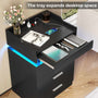 Sikaic Nightstand Large Nightstand with Charging Station and LED Lights Black
