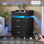 Sikaic Nightstand Large Nightstand with Charging Station and LED Lights Black