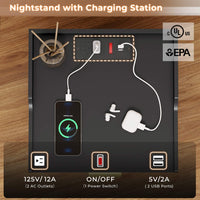 Sikaic Nightstand LED Nightstand with Charging Station and 3 Drawers and 1 Pull-Out Tray Black and Gold