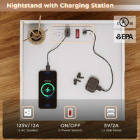 Sikaic Nightstand LED Nightstand with Charging Station and 3 Drawers and 1 Pull-Out Tray White and Gold