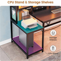 Sikaic Gaming Desk Led Gaming Desk with Power Outlets and Glass Display Cabinet Monitor Stand Hooks CPU Stand Black