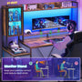 Sikaic Gaming Desk Led Gaming Desk with Power Outlets and Glass Display Cabinet Monitor Stand Hooks CPU Stand Brown