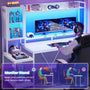 Sikaic Gaming Desk Led Gaming Desk with Power Outlets and Glass Display Cabinet Monitor Stand Hooks CPU Stand White