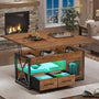 Sikaic Coffee Table 40 Inches 4 in 1 Lift Top Coffee Table with Storage Cabinet 2 Fabric Drawers & LED Light for Dining Room Brown