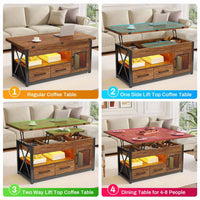 Sikaic Coffee Table 40 Inches 4 in 1 Lift Top Coffee Table with Storage Cabinet 2 Fabric Drawers & LED Light for Dining Room Brown