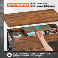 Sikaic Coffee Table 40 Inches 4 in 1 Lift Top Coffee Table with Storage Cabinet 2 Fabric Drawers & LED Light for Dining Room Brown