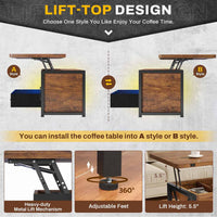 Sikaic Coffee Table 40 Inches 4 in 1 Lift Top Coffee Table with Storage Cabinet 2 Fabric Drawers & LED Light for Dining Room Brown