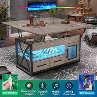 Sikaic Coffee Table 40 Inches 4 in 1 Lift Top Coffee Table with Storage Cabinet 2 Fabric Drawers & LED Light for Dining Room Grey