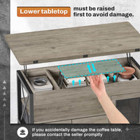 Sikaic Coffee Table 40 Inches 4 in 1 Lift Top Coffee Table with Storage Cabinet 2 Fabric Drawers & LED Light for Dining Room Grey
