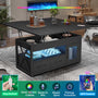 Sikaic Coffee Table 40 Inches 4 in 1 Lift Top Coffee Table with Storage Cabinet 2 Fabric Drawers & LED Light for Dining Room Black