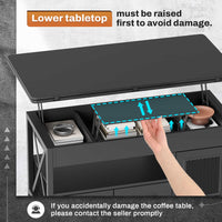 Sikaic Coffee Table 40 Inches 4 in 1 Lift Top Coffee Table with Storage Cabinet 2 Fabric Drawers & LED Light for Dining Room Black