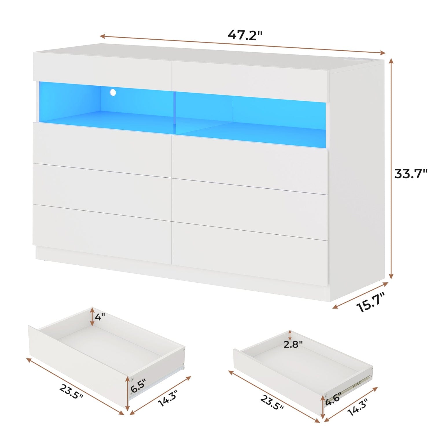 Sikaic Dresser LED 6 Drawers Dresser with Charging Station White Modern Sikaic Dresser LED 6 Drawers Dresser with Charging Station White Modern
