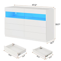 Sikaic Dresser White Dresser for Bedroom with LED Lights Charging Station Modern Double Wide Drawer Organizer Cabinet