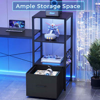 Sikaic Gaming Desk 51 Inches Reversible LED Lights L Shaped Gaming Desk with Power Outlets & Fabric File Drawer Monitor Stand and Hooks Black