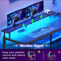 Sikaic Gaming Desk 51 Inches Reversible LED Lights L Shaped Gaming Desk with Power Outlets & Fabric File Drawer Monitor Stand and Hooks Black