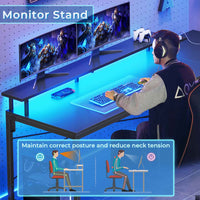 Sikaic Gaming Desk 51 Inches Reversible LED Lights L Shaped Gaming Desk with Power Outlets & Fabric File Drawer Monitor Stand and Hooks Black