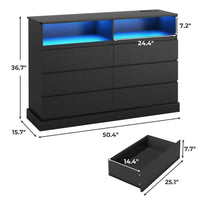 Sikaic Dresser Dresser for Bedroom with LED Lights and Charging Station Black
