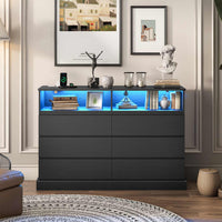 Sikaic Dresser Dresser for Bedroom with LED Lights and Charging Station Black