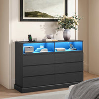Sikaic Dresser Dresser for Bedroom with LED Lights and Charging Station Black