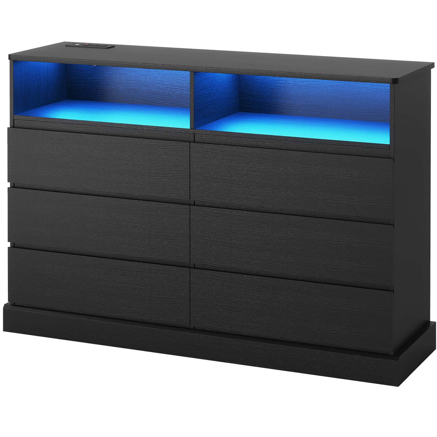 Sikaic Dresser with LED Lights and Charging Station Black Sikaic Dresser with LED Lights and Charging Station Black