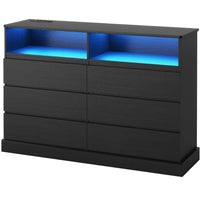 Sikaic Dresser Dresser for Bedroom with LED Lights and Charging Station Black