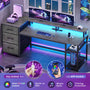 Sikaic Gaming Desk 59 Inches Reversible Gaming Desk with LED Lights & Power Outlet File Drawers and Storage Grey