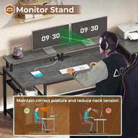 Sikaic Gaming Desk 59 Inches Reversible Gaming Desk with LED Lights & Power Outlet File Drawers and Storage Grey