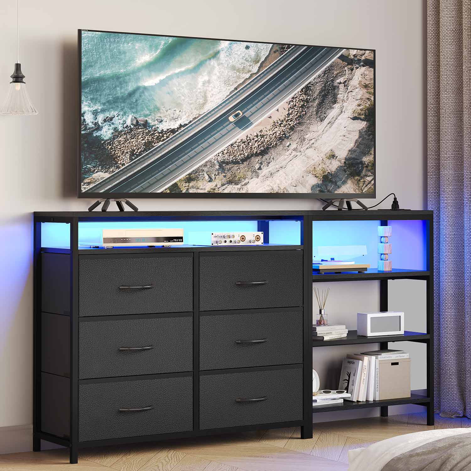 Corner L Shaped LED TV Stand Convertible Dresser Black Corner L Shaped LED TV Stand Convertible Dresser Black