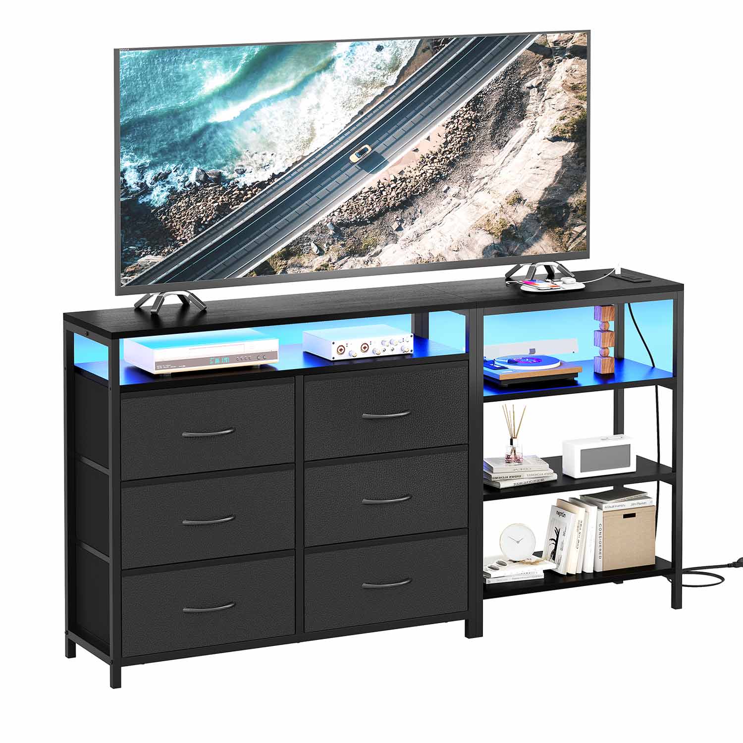 Corner L Shaped LED TV Stand Convertible Dresser Black Corner L Shaped LED TV Stand Convertible Dresser Black